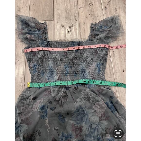 Baltic Born Clementine Blue Floral Midi Bohemian Smocked Tulle Dress - Picture 13 of 14